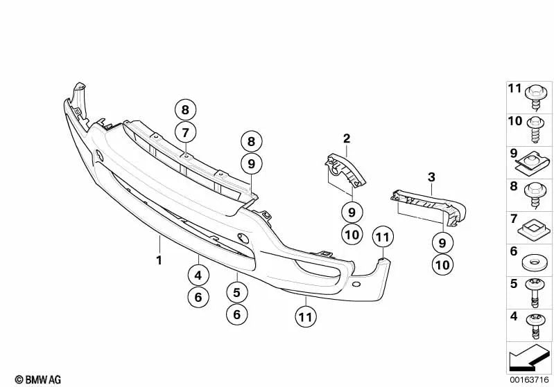 Right inner bumper bracket for BMW X5 E70 (OEM 51117165472). Original BMW