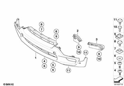 Right inner bumper bracket for BMW X5 E70 (OEM 51117165472). Original BMW