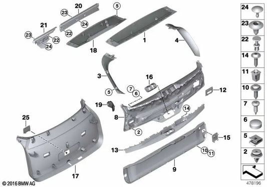 Revestimento do tronco traseiro direito para BMW X5 F15 (OEM 51497348316). BMW original