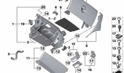 Caja del guantera OEM 51169801438 para MINI R60 y R61 {Cooper, Cooper S, Cooper D, Cooper SD, ALL4}. Repuesto original MINI.