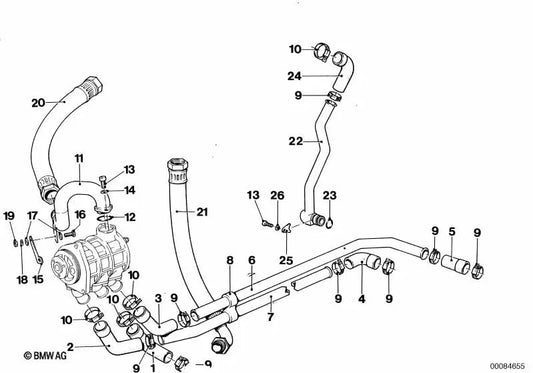 Oil pipe for BMW 1' E87, 3' E46, E90, 5' E60, E61, 7' F01, F02 (OEM 17221304673). Original BMW.