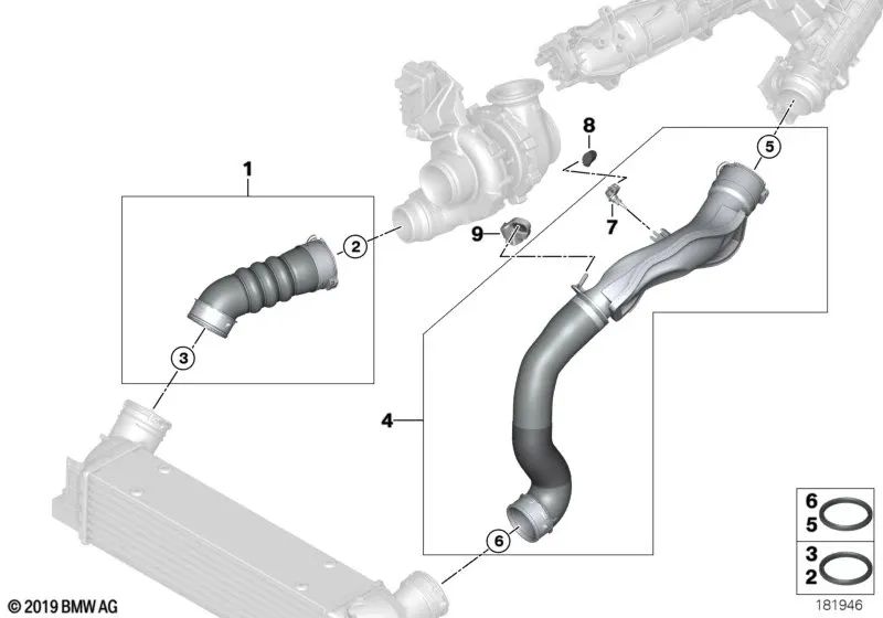 Tubo de intercooler para BMW 3 E90N Series, E91N, E92, E92N, E93, E93N (OEM 11617800142). BMW original