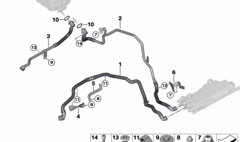 Tubo retorno electrónica de potencia OEM 17128740126 para BMW G30 (530e, 530e xDrive, 530Le) y G11/G12 (740e, 740Le). Original BMW.