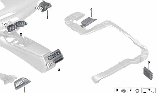 Rejilla de ventilación trasera OEM 64229312288 para BMW G12 {730Ld, 725Ld, xDrive} (2015-2022). Pieza original BMW.