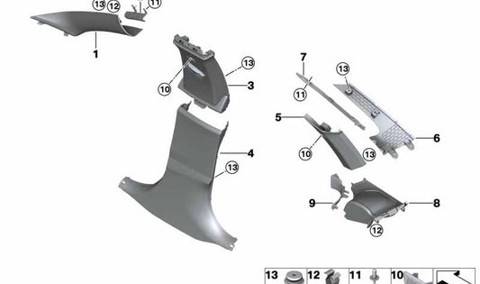 Tampa do pilar A direito para BMW F32, F36, F82 (OEM 51437321386). BMW originais.