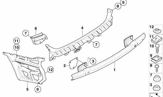 Soporte trasero del parachoques OEM 51127179675 para BMW Serie 3 E90, E90N. Original BMW.