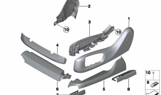 Embellecedor guía asiento delantero derecho OEM 52107324972 para BMW F15, F85, F16, F86. Pieza original BMW.