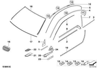 Outer channel cover, front right door for BMW E92, E92N, E93, E93N (OEM 51337119086). Original BMW.