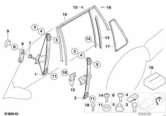 Paramento de alma guía ventana derecha OEM 51347890698 para BMW Serie 3 E46 (05/1998 - 07/2005). Original BMW.