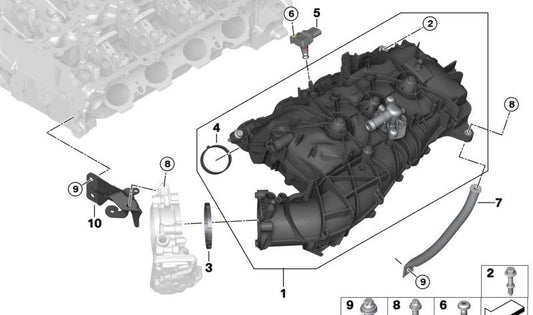 Sistema de admisión con intercooler OEM 11618647975 para BMW G42, G20, G21, G28, G22, G23, G26, G30, G31, G32, G11, G12, G01, G08, G02, G05, G18, G06, G29. Original BMW.