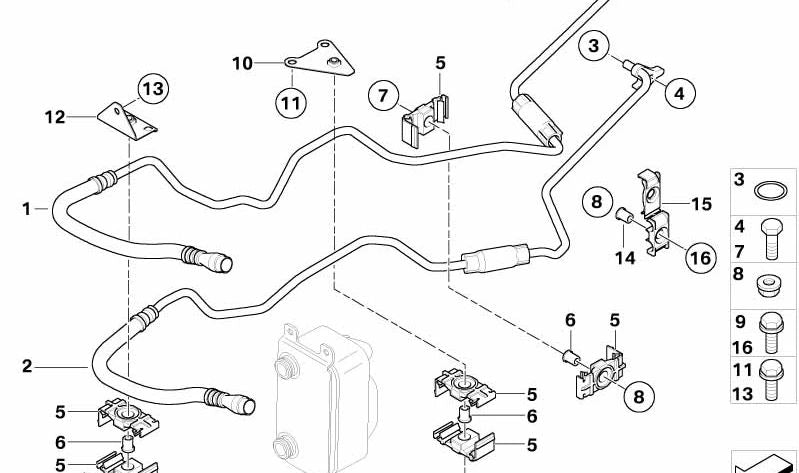 Tubería de retorno del radiador de aceite OEM 17227508029 para BMW E65 y E66 735i, 745i, 735Li, 745Li con motor N62. Original BMW.