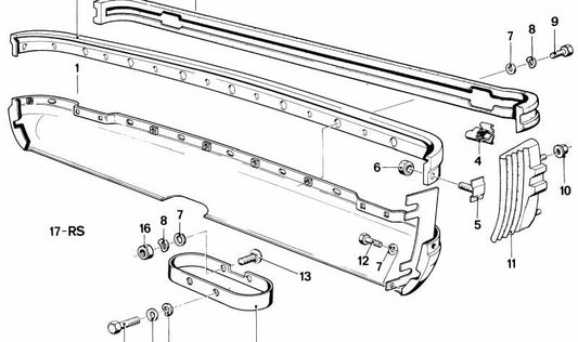 Juego de tornillos y anclajes OEM 51129056460 para BMW E24. Repuesto original BMW para fijación de paragolpes trasero y otras piezas.