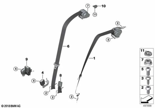 Rear center upper belt for BMW G20, G20N, G80 (OEM 72118076382). Original BMW