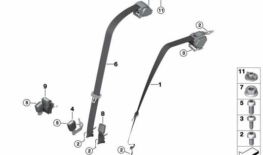 Cinturón trasero central OEM 72117496274 para BMW G20, G20N, G28, G28N, G80. Pieza original BMW.
