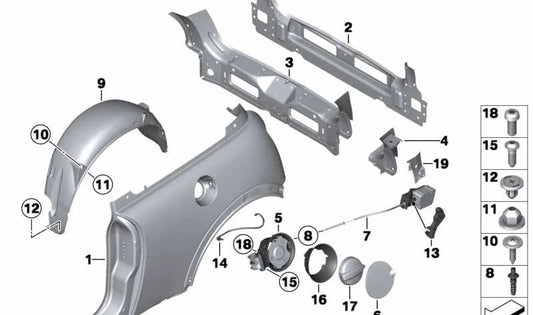 Chapa de cierre para marco lateral trasero derecho OEM 41007141814 para MINI R50, R53, R56... y más. Original MINI.