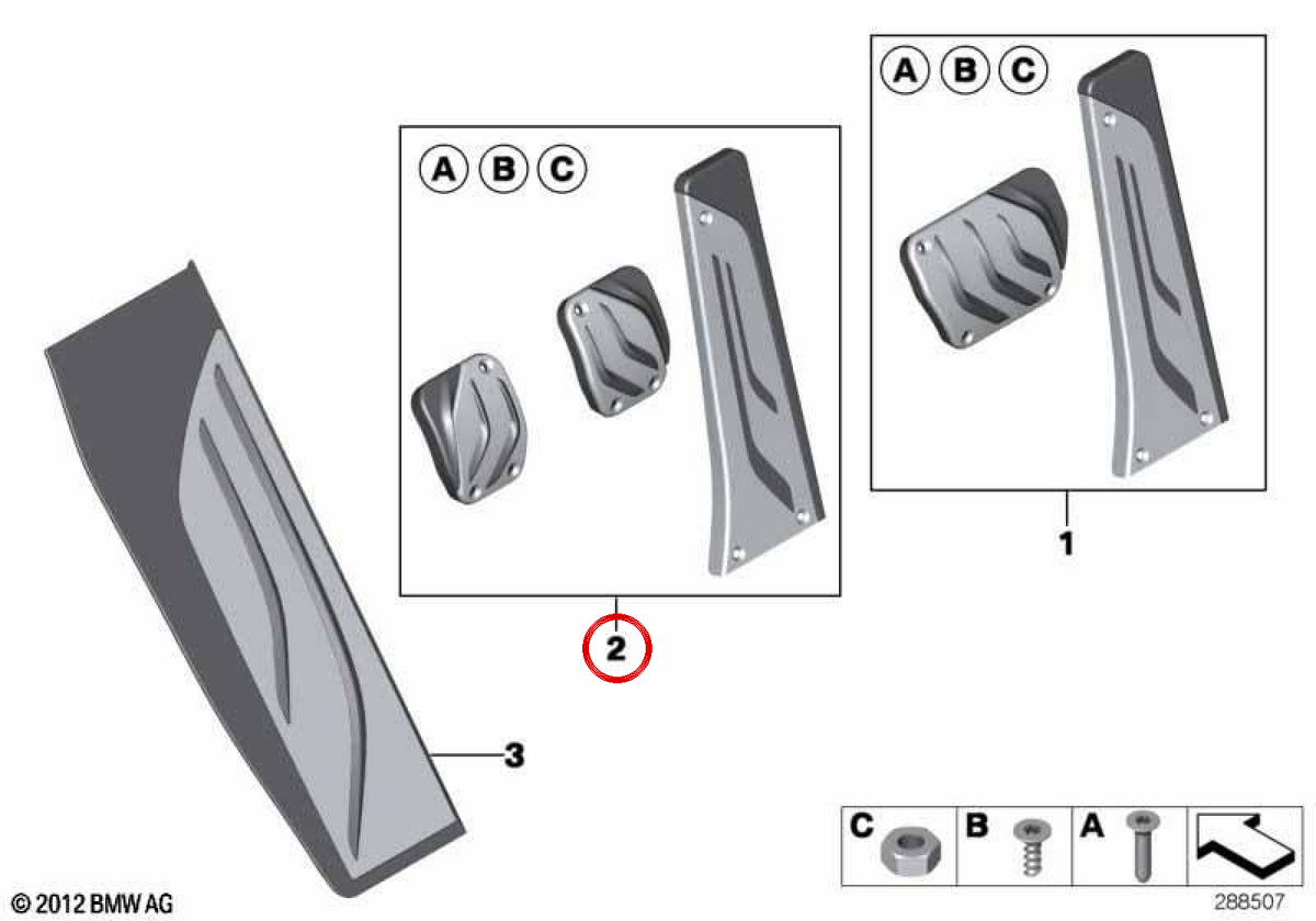 OEM 35002232277 Stainless Steel Pedals for BMW F20, F21, F30, F32, F10, X3 F25... and more. Genuine BMW.