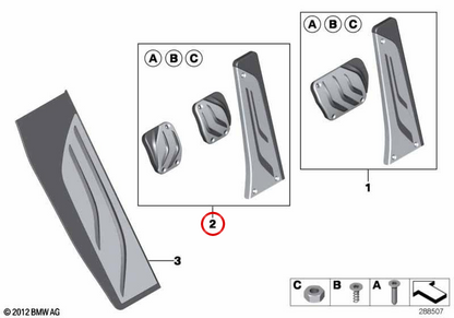 OEM 35002232277 Stainless Steel Pedals for BMW F20, F21, F30, F32, F10, X3 F25... and more. Genuine BMW.
