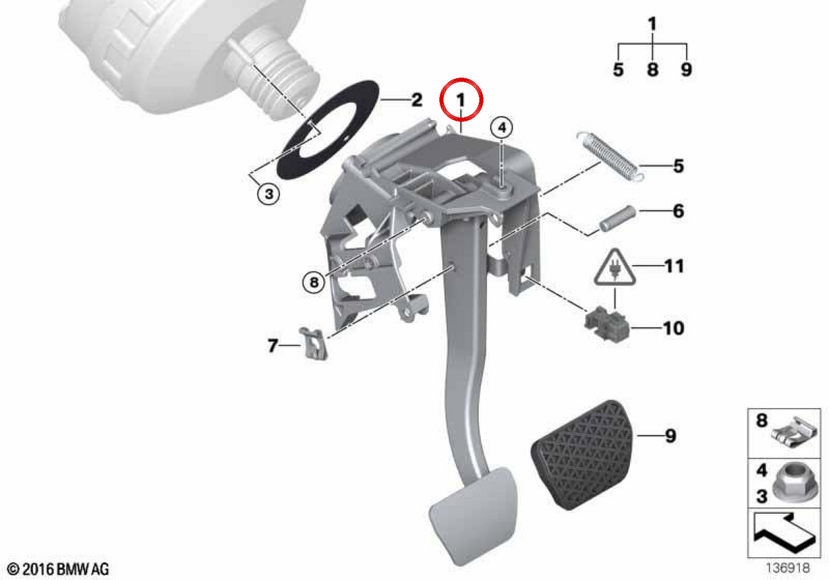 Pédale d'embrayage complète OEM 35006778979 pour BMW E81, E82, E87, E88, E90, E91, E92, E93, E84. BMW d'origine.