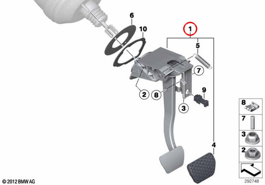 PEDALE FRENO COMPLETO 35006876798 per BMW F20, F21, F22, F23, F30, F31, F34, F32, F33, F36. BMW originale.