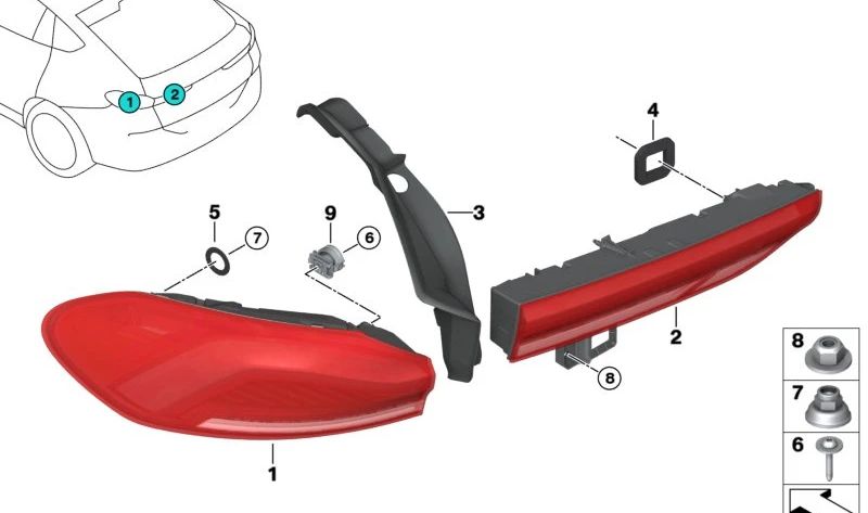 Piloto trasero LED izquierdo OEM 63215A510A3 para BMW X6 F96 y G06. Compatible con lateral izquierdo. Recambio original BMW.