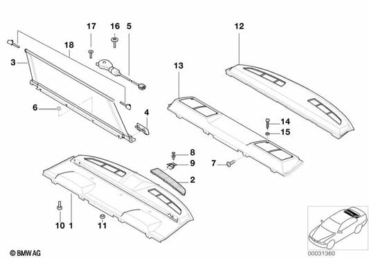 Acessório de proteção solar com subwoofer para BMW Série 7 E38 (OEM 51468174268). BMW original