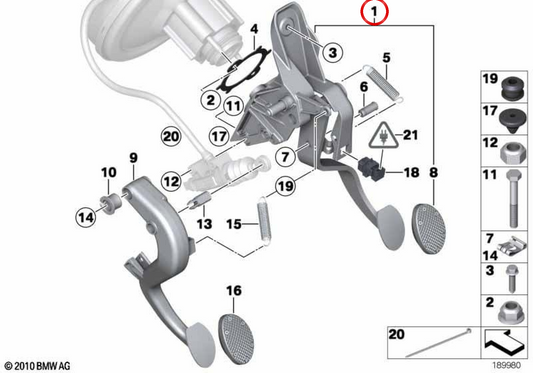 Mecanismo de pedal com pedal de freio OEM 35106795831 para MINI R56, Clubman R55, Cabrio R57, Coupé R58, Roadster R59, Countryman R60, Paceman R61. MINI originais.