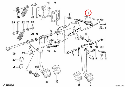 Supporto per pedali OEM 3511157719 per BMW E30. BMW originale.
