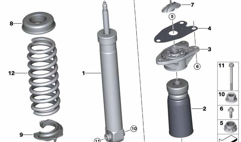 Amortiguador trasero OEM 33522284916 para BMW F83, F83N. Original BMW.
