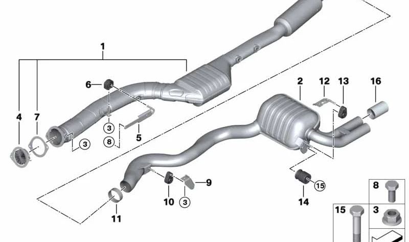 Silencieux arrière pour la série BMW 3 F30N, F31N, 4 F32N Series, F33N, F36N (OEM 18308594679). BMW d'origine