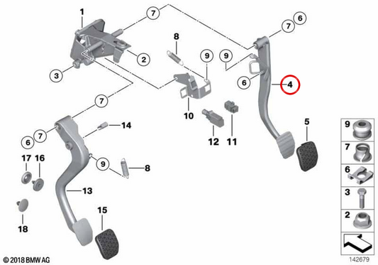 OEM -Bremspedal 35206752655 für BMW E46, E85, E86. Original BMW.