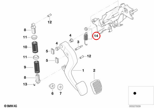 OEM -Kupplungspedalfeder 35211163186 für BMW E39. Original BMW.
