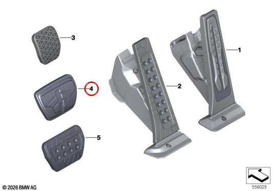 Caoutchouc de pédale avec gabarit en acier inoxydable OEM 35216888758 pour BMW F40, F44, X1 U11, X2 F39... et plus. Véritable BMW.