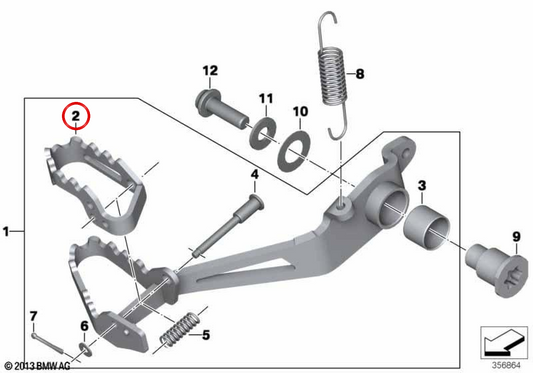 Pedal de freno ajustable OEM 35218550066 para motos BMW R1200GS, R1250GS, F850GS, F750GS y más. Original BMW Motorrad.
