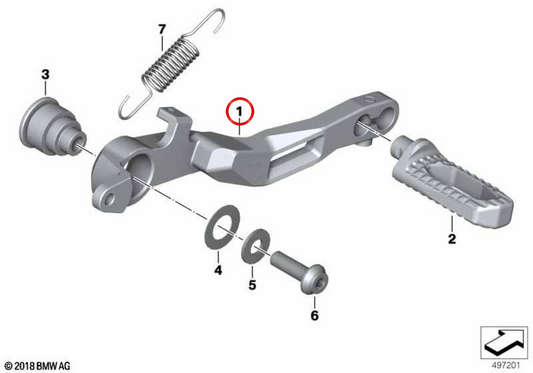 Levier de frein à pied fraisé OEM 35219829572 pour motos BMW R1250GS, R1250GS Adventure. BMW Motorrad d'origine.