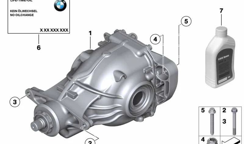 Grupo diferencial trasero relación 3,08 OEM 33107584448 para BMW F07, F07N, F10, F10N, F11, F11N, F18, F18N, F01N, F02N. Original BMW.