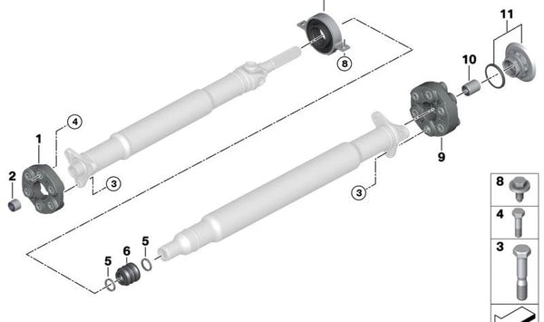 Soporte central de transmisión OEM 26108850509 para BMW X3 (G01, G01N, G08, G08N), X4 (G02, G02N), X5 (G05, G05N), X6 (G06, G06N). Original BMW.
