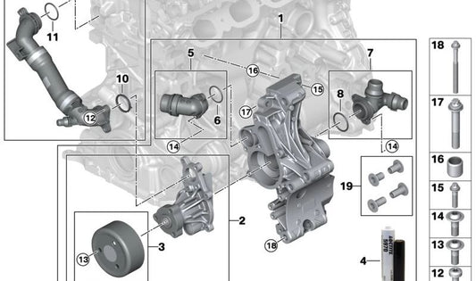 Bomba de agua con soporte OEM 11515A6FA41 para BMW G45, G20N, G21N, G22N, G23N, G26N, G60 {320i, 420i, 520i y más}. Recambio original BMW.