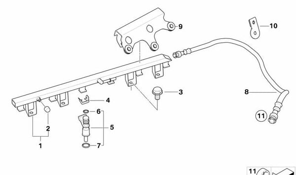 Raíl de combustible OEM 13537556954 para BMW E82, E88, E90, E92, E93. Original BMW.