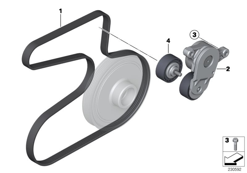 Correa poli V (5PK1395) OEM 11288573417 para MINI R55, R56, R57, R58, R59, R60, R61. Compatible con motores diésel N47T. Repuesto original MINI.