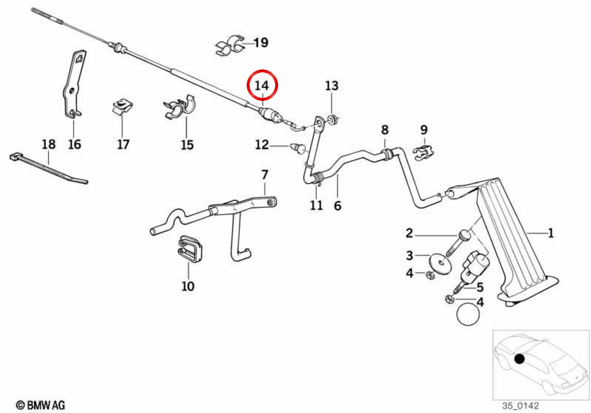 Throttle Cable OEM 35412226427 for BMW E34. Genuine BMW.