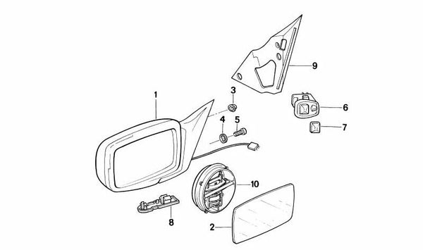Espejo retrovisor derecho eléctrico y calefactable OEM 51161964148 para BMW E32. Original BMW.