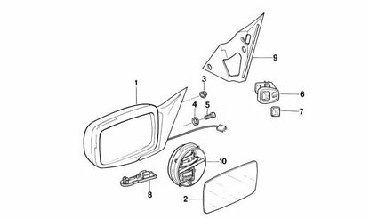 Retrovisor exterior izquierdo eléctrico y calefactable OEM 51161964147 para BMW E32 730i, 730iL, 740i, 740iL. Compatible con versiones manuales y automáticas. Original BMW.