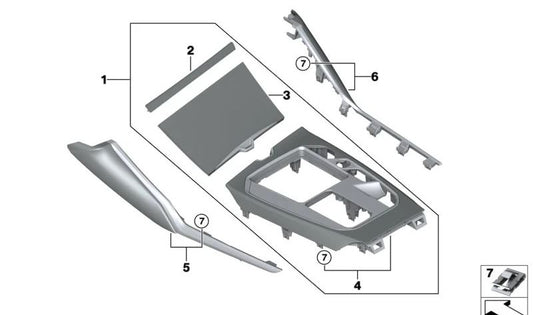 Panel de protección consola central cuero cuarzo M izquierdo OEM 51166806804 para BMW Serie 3 G20, G21 (2018-2022). Original BMW.