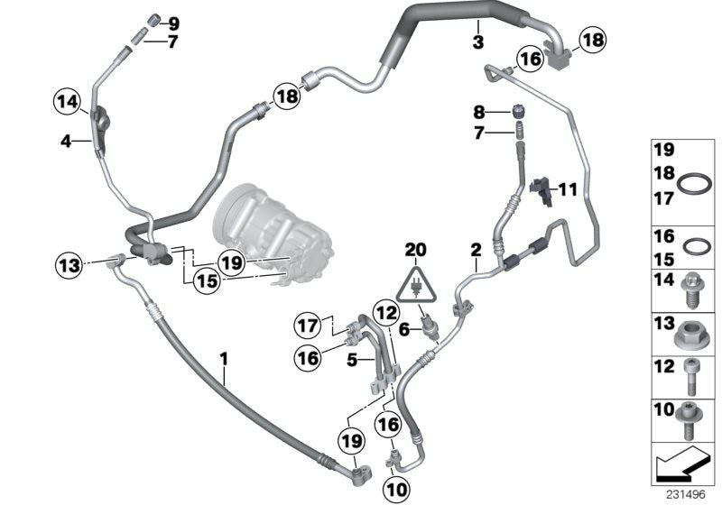 Tubo de presión compresor a condensador OEM 64539313848 para MINI R55, R56, R57, R58, R59, R60, R61. Original MINI.
