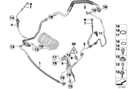 Tubo de presión compresor a condensador OEM 64539313848 para MINI R55, R56, R57, R58, R59, R60, R61. Original MINI.
