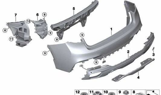 Soporte trasero derecho del paragolpes OEM 51127338286 para BMW X6 F16 xDrive28i, xDrive30d, xDrive35i, xDrive40d, xDrive50i. Original BMW.