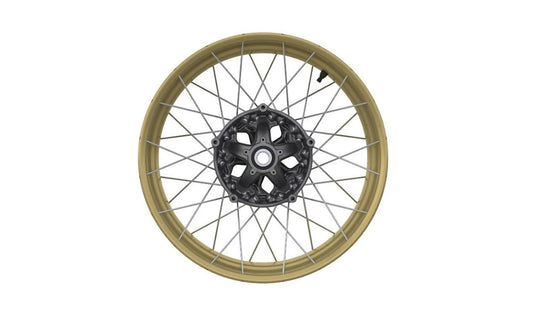Llanta de radios cruzados delantera dorada OEM 36319457604 para BMW Motorrad R nineT Scrambler, R nineT Urban G/S. Original BMW Motorrad.