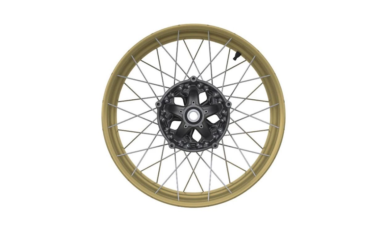 Roda traseira dourada com raios cruzados OEM 36319457567 para BMW R nineT Scrambler, R nineT Urban G/S. Originais BMW Motorrad.
