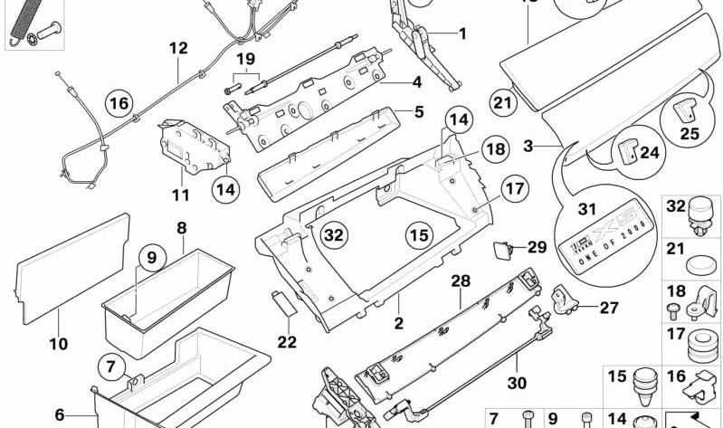 Tampa superior do porta-luvas para BMW X5 E70, X6 E71 (OEM 51167161764). BMW original
