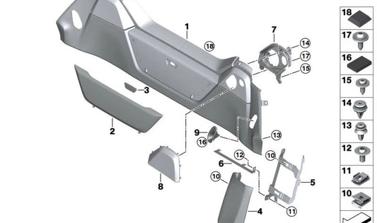 Sortie d'embellieuse CEINTURE DE REMORT OEM 51437461376 pour BMW I15 (I8 Coupé et Roadster). Pièce BMW originale pour Pilar B, noir.